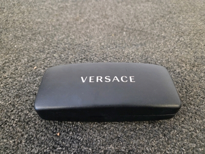 Versace Rectangular Tortoiseshell Sunglasses With Case, Medusa Logo, Acetate Frame, Unisex