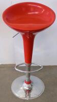 Set Of 3 Adjustable Red Modern Bar Stools With Chrome Base, Swivel Function, And Footrest - 3