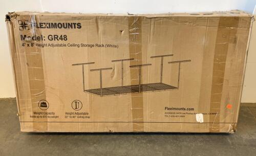 Fleximounts GR48 4'x8' Adjustable Ceiling Storage Rack, 600 lbs Capacity, White