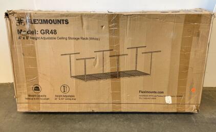 Fleximounts GR48 4'x8' Adjustable Ceiling Storage Rack, 600 lbs Capacity, White