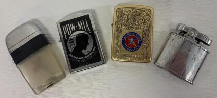Vintage Scripto Vu-Lighter, POW-MIA 1993 Chrome, PARK NRA Brass, Longin Table Lighter Lot
