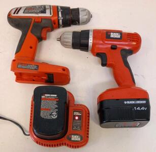 Black & Decker Cordless Drills GC01440 14.4V & CD182 18V With (2) Batteries & Charger, 2-Speed