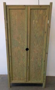 Wooden Wardrobe Armoire With Green Stained Finish, Double Doors, Hanging Rod, And Shelf