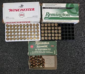 Remington Kleanbore .32 Auto 71gr & Vintage, Remington UMC, Winchester USA 50rd Ammo Boxes