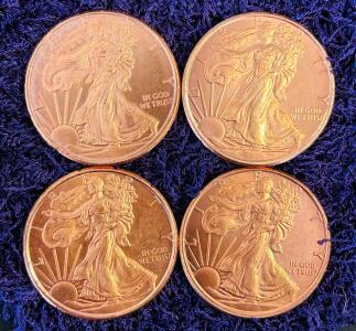 1 oz .999 Fine Copper Walking Liberty Round | American Eagle Design | Lot of 4 | BU Coins