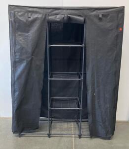 Portable Fabric Wardrobe Closet Organizer with 3 Shelves, Black,