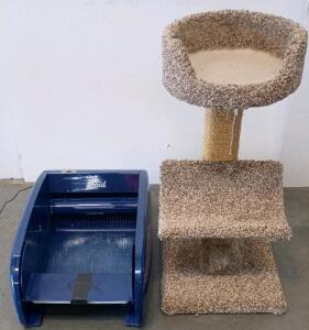 LitterMaid Automatic Self-Cleaning Cat Litter Box and Carpeted 32" Cat Tree Perch Set