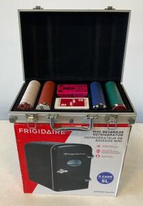 Frigidaire -BLACK Mini Beverage Refrigerator, 5L, 9 Cans, Thermoelectric, Black & Set of Poker Chips, Playing Cards and Carrying Case