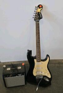 Fender Starcaster Strat-Style Electric Guitar HSS Black with 15G 15W Amplifier and Tremolo Arm