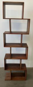 Modern Solid Acacia Zig-Zag Geometric Bookcase Display Shelf, 7 6 Shelves, Open Back