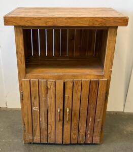 Slatted Wood Storage Cabinet, 2 Shelves, 2 Doors, Side Handles, Approx.