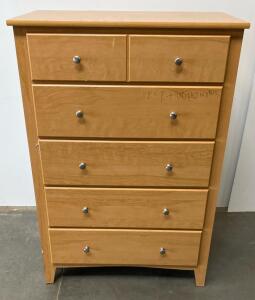 Tallboy Dresser with 5 Drawers, Light Wood Finish,