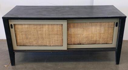Mid-Century Modern Media Console with Cane Sliding Doors and Cable Management