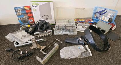 Mixed Lot: Cobra 29 CB Radio, Mohu HDTV Antenna, Tools, Hardware, Leather Duty Holster Set