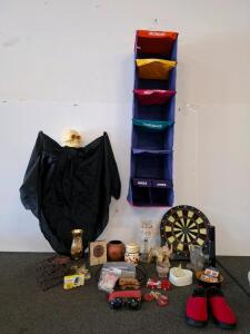 Mixed Lot: Accudart Dartboard, Maglite Flashlight, Shredder( powered on, Organizer, Decor & More