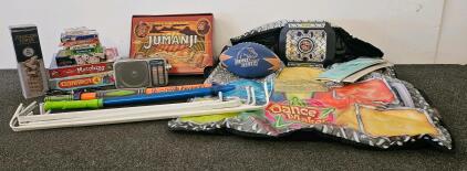 Large Mixed Family Game Lot: Jumanji, Connect 4, Dance Mat, Panasonic RF-2400 (tested, works), Aqua Zooka (G)