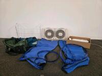 Bio Compression Systems 3045-L 4-Chamber Large Leg Compression Sleeve Set (Unable to test), Window fan (Tested), Duffle Bags, & Cowgirl Boots
