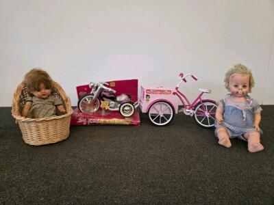 Bratz Big Babyz Motor-Bike 2005, L.O.L. Surprise! Ice Cream Trike, Two Vintage 14" Dolls