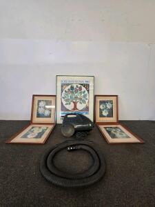 Eureka Imperial Canister Vacuum(Tested), 4 Framed Floral Prints, 1994 Boise River Poster