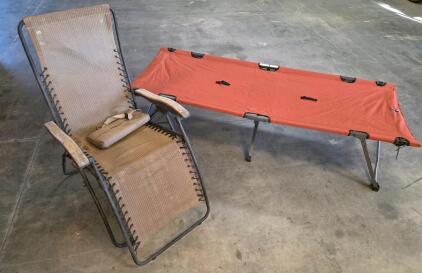 Folding Recliner Chair & Camping Cot Set - Steel Frame, Adjustable Positions, Headrest, 300lb Capacity