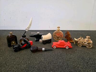 Vintage Avon Collectible Cologne Decanters Lot&mdash;Cars, Train, Animals, Quill, Boxes, 1970s-80s USA