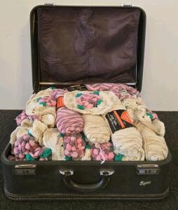 Vintage Coats & Clark Afghan Blocks Lot &ndash; 18 Crochet 3D Flower Granny Squares & Acrylic Yarn, 1970s