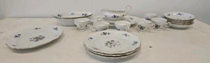 Vintage Fine China Dinnerware Set with Purple Pansy Floral Design and Gold Trim, 18+ Pieces