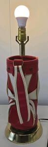 Vintage Golf Bag Table Lamp &ndash; Red/White Design, 20" Tall, Functional Zippers, Brass Base