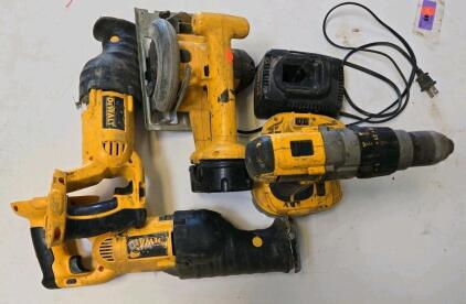 DEWALT Cordless Power Tool Set: DW995 Drill, DW938 Reciprocating Saws, Circular Saw, 18V NiCd Battery & Charger (e)