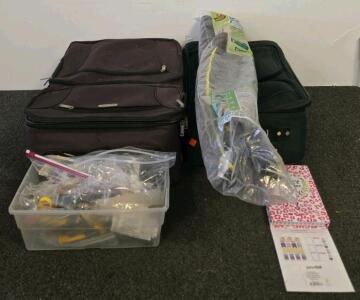 Large Rolling Suitcase Lot: Concord & Green Soft-Sided, Grooming Tools, Juicy Couture Folder, Stickers