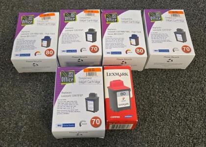 Lexmark 70 Black & 80 Color Ink Cartridges, OEM & Compatible, for Lexmark/Z/Xerox Printers, Boxed