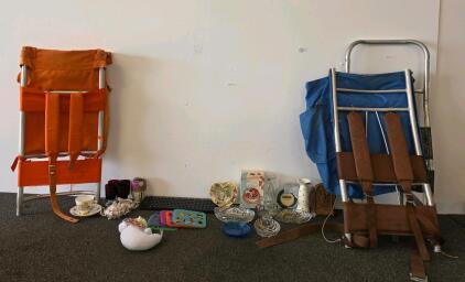 Vintage Aluminum Emergency Rescue Stair Chairs with Straps, Orange/Blue Fabric,