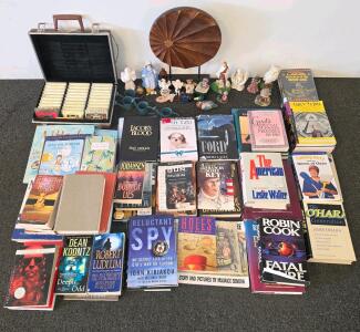 Mixed Media Lot: Books, Book of Mormon Cassettes with Case, Decorative Figurines & Decor