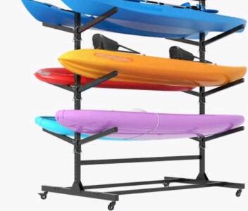 3-Tier Freestanding Heavy-Duty Kayak Storage Rack with Lockable Wheels and Adjustable Arms, Volleyball Training Spike
