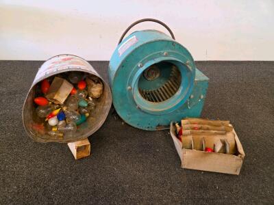 Peerless Electric Centrifugal Blower, 1140 RPM, Approx. 790 CFM, 1/3-1/2 HP(Unable to test) & Christmas Light Bulbs