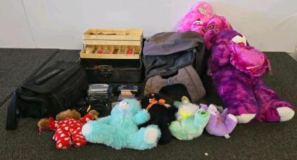 Canon ZR800 Camcorder, 10 Plush Toys, Fishing Tackle Box, 2 Bags &ndash; Mixed Lot Bundle
