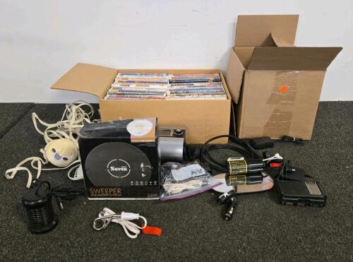 Assorted Electronics Lot: ResMed AutoSet, Robot Sweeper, VHS Collection, Accessories
