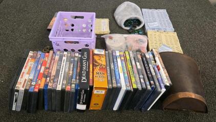 Mixed Lot &ndash; 28 Boxed DVDs, 8 Loose Discs, Storage Crates, Mailbox, Decorative Stones, Sewing Supplies
