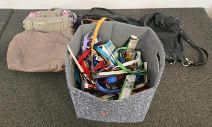 Lot of 5 Assorted Coach & Leather Handbags and 80+ Assorted Brand New Zippers Multi-Color/Style