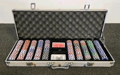 Aluminum Case Poker Chip Set - Approx. 220 Chips, Dice, Bicycle Cards, Keys, 11.5g Chips