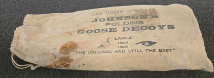 Johnson&rsquo;s Folding Goose Decoys Set of 12, Plywood, Original Bag, Metal Stakes, 1950s-60s Vintage