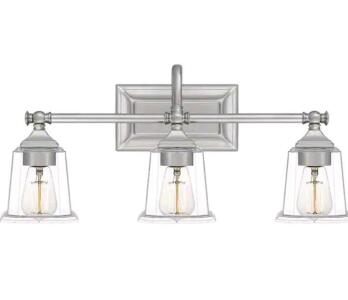Quoizel NLC8603BN 3-Light Brushed Nickel Vanity Light with Clear Glass Shades