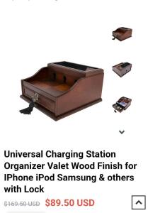 Arolly Elora Universal Charging Station Organizer Valet &ndash; Mahogany Wood Finish, Locking Drawer, Multiple Compartments