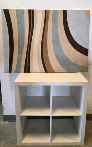 Abstract Picture & White 4-Cube Storage Shelf; Blue/Brown/Beige Design, Modular