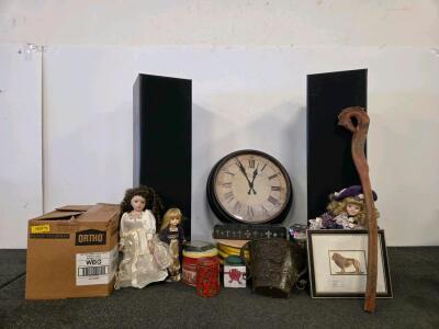 Glassware, Vintage Dolls, Garden Hose, Wooden Cane, & More