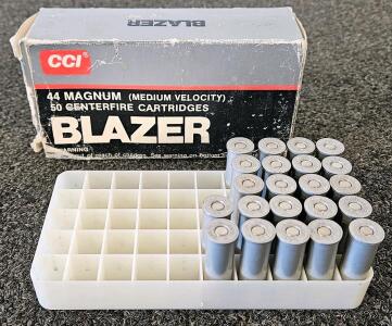 CCI Blazer .44 Magnum 240gr Medium Velocity Aluminum Ammo, 22 Cartridges, TMJ, Non-Reloadable