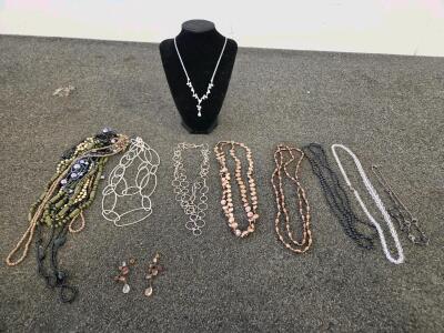 Large Costume Jewelry Lot &ndash; 11 Necklaces & Dangle Earrings, Mixed Beaded & Statement Pieces