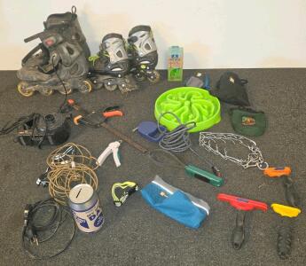 Inline Rollerblades Lot: SK8 Adult & Youth Pairs, Pet Supplies, Air Pump, Cables