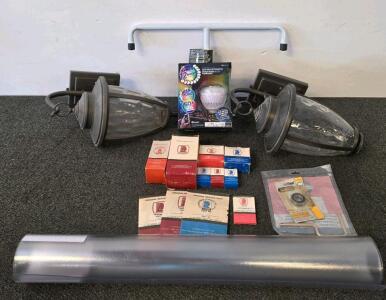Pair of Outdoor Wall Lantern Light Fixtures, Lot of Tecumseh Peerless Engine Parts & Accessories