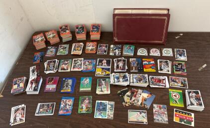Large Multi-Sport Sports Card Lot: 1987-2024 Fleer, Topps, NBA Hoops, 200+ Cards & Unopened Stickers